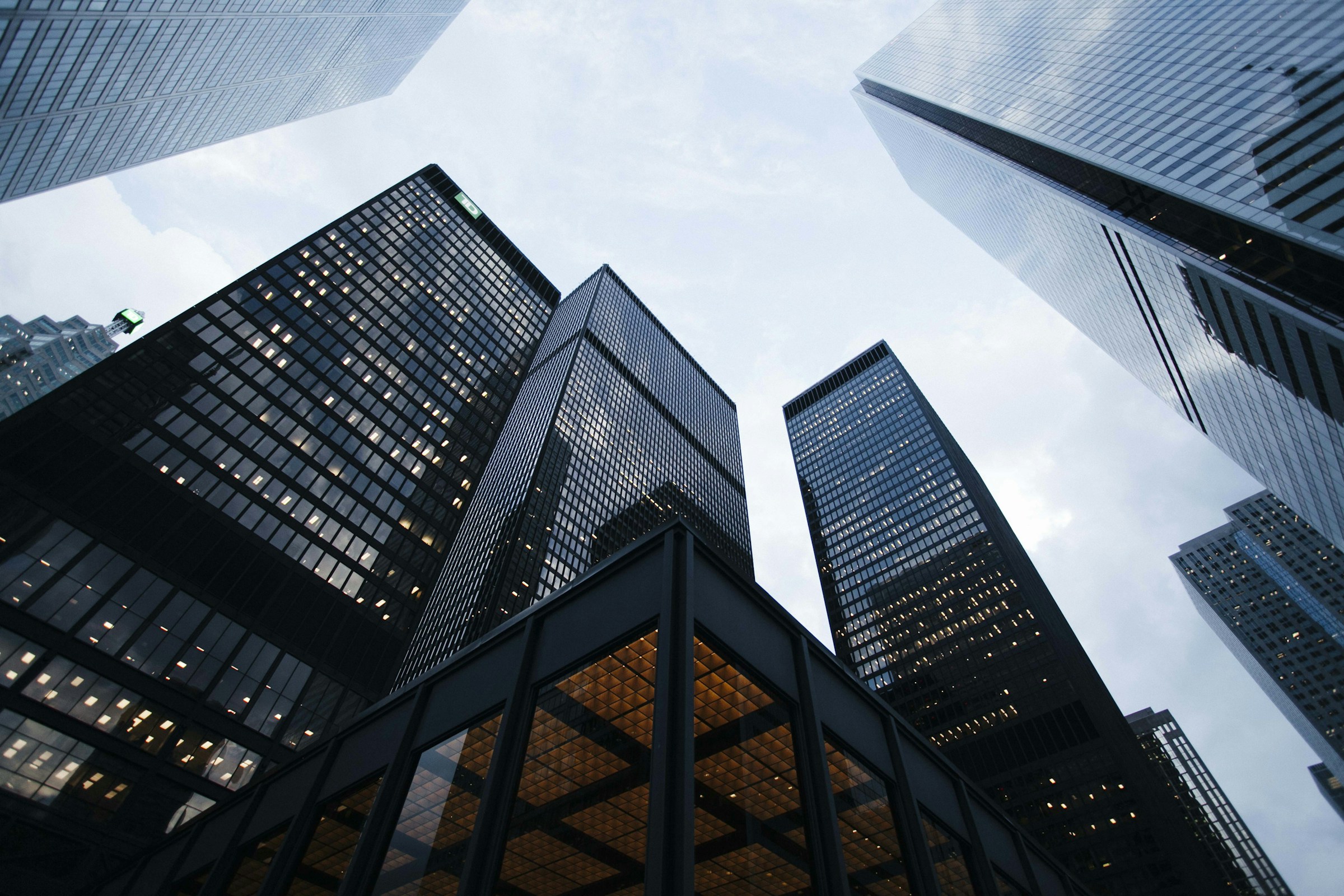 Dramatic perspective of modern office towers