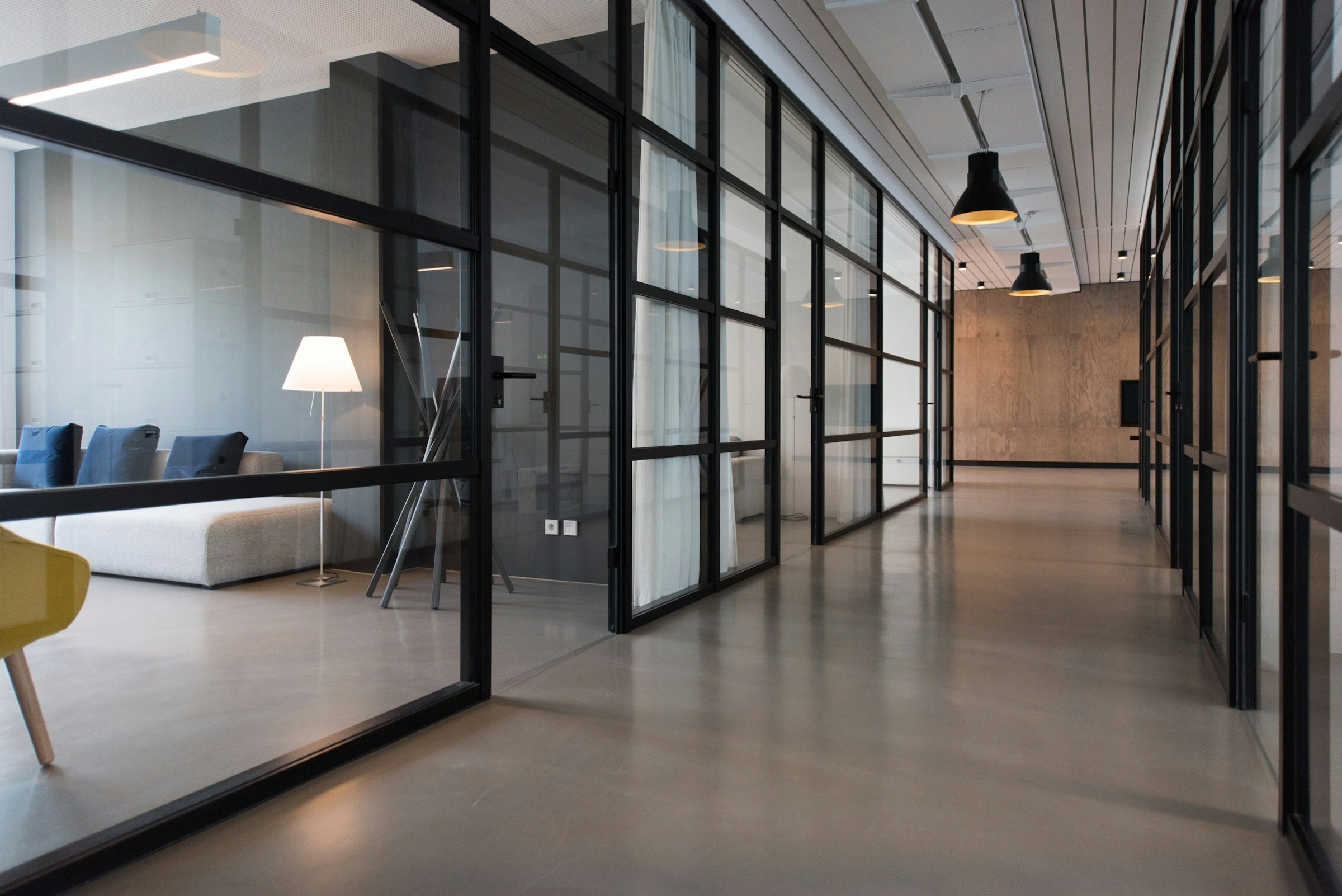 Bright professional office with a reception and meeting spaces